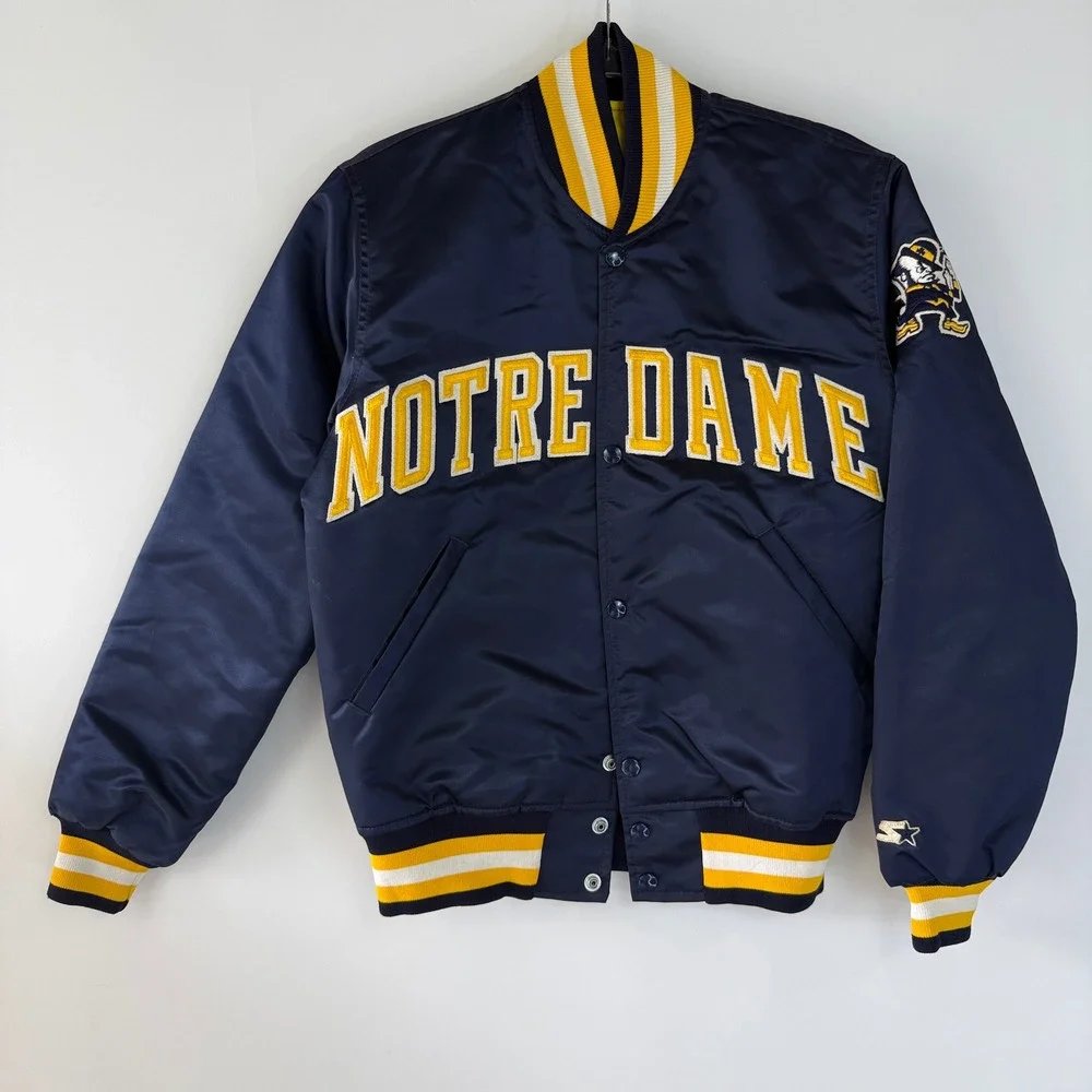 Starter Varsity Jacket Men S Navy Notre Dame 1988 National Champions Satin 80s